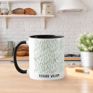 Minimal Wild Flower Elegant Christmas Black Coffee Mug