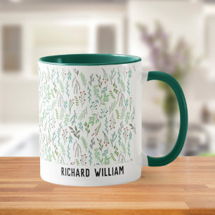 Minimal Wild Flower Elegant Christmas Green Coffee Mug