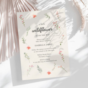Minimal Wildflower Beige Boho Floral Baby Shower Invitation