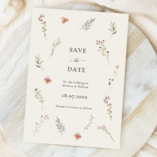 Minimal Wildflower Beige Boho Floral Wedding Save The Date
