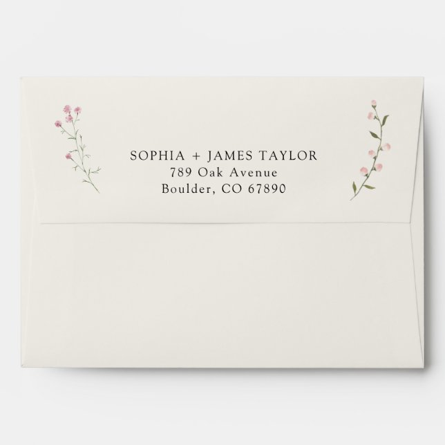 Minimal Wildflower Boho Beige Floral Wedding Envelope (Back (Top Flap))