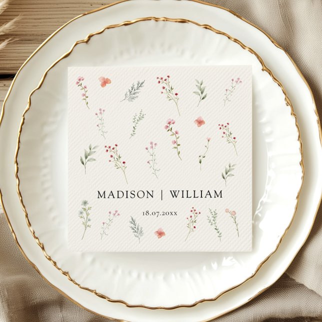 Minimal Wildflower Boho Beige Floral Wedding Napkin (Creator Uploaded)