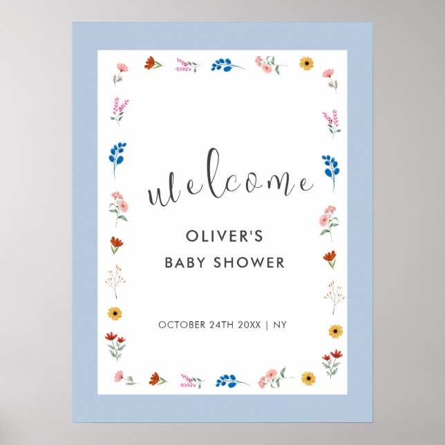 Minimal Wildflower Boy Baby Shower Welcome Poster (Front)
