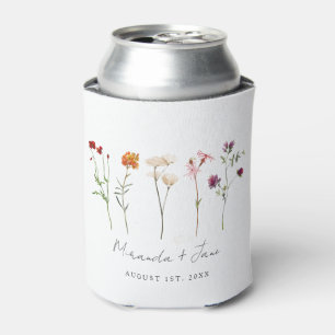 Minimal Wildflower Lesbian Pride Floral Wedding Can Cooler