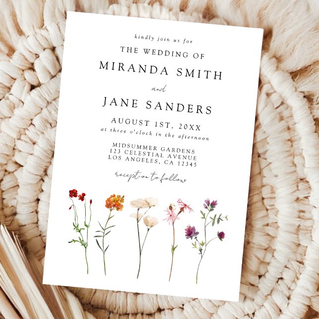 Minimal Wildflower Lesbian Pride Floral Wedding Invitation (Creator Uploaded)