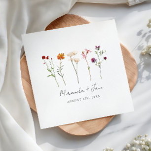 Minimal Wildflower Lesbian Pride Floral Wedding Napkin