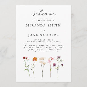 Minimal Wildflower Lesbian Pride Floral Wedding Program