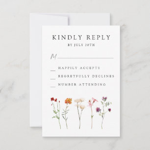 Minimal Wildflower Lesbian Pride Floral Wedding RSVP Card