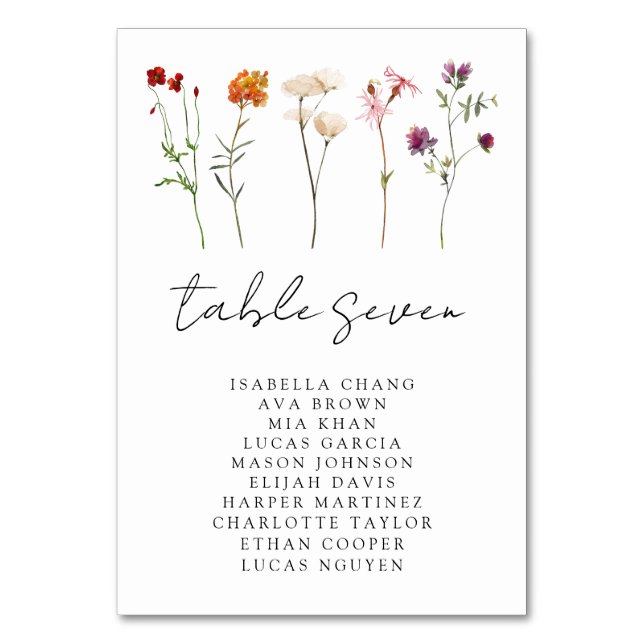 Minimal Wildflower Lesbian Pride Floral Wedding Table Number (Front)