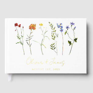 Minimal Wildflower LGBTQ Gay Pride Floral Wedding Guest Book