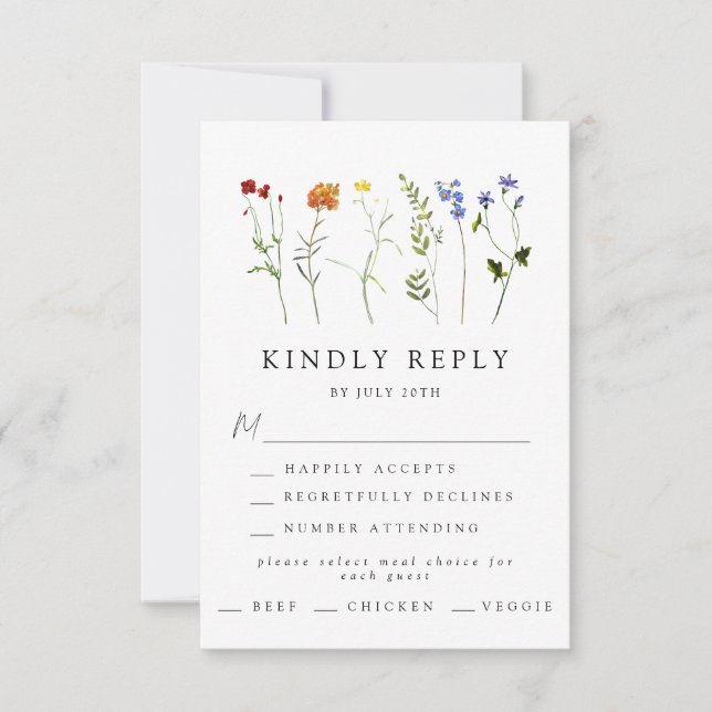 Minimal Wildflower LGBTQ Gay Pride Floral Wedding RSVP Card (Front)