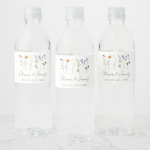 Minimal Wildflower LGBTQ Gay Pride Floral Wedding Water Bottle Label
