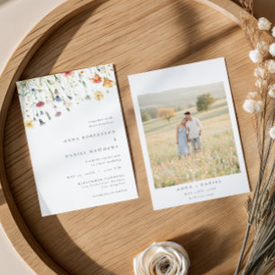 Minimal Wildflower Photo Wedding Invitation