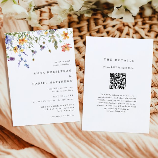 Minimal Wildflower QR Code Wedding Invitation (Créateur téléchargé)
