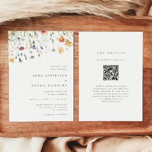 Minimal Wildflower QR Code Wedding Invitation