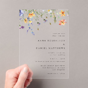 Minimal Wildflower Wedding Acrylic Invitations