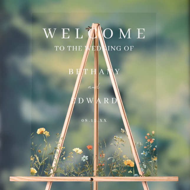 Minimal Wildflower Wedding Acrylic Sign (Neutral)
