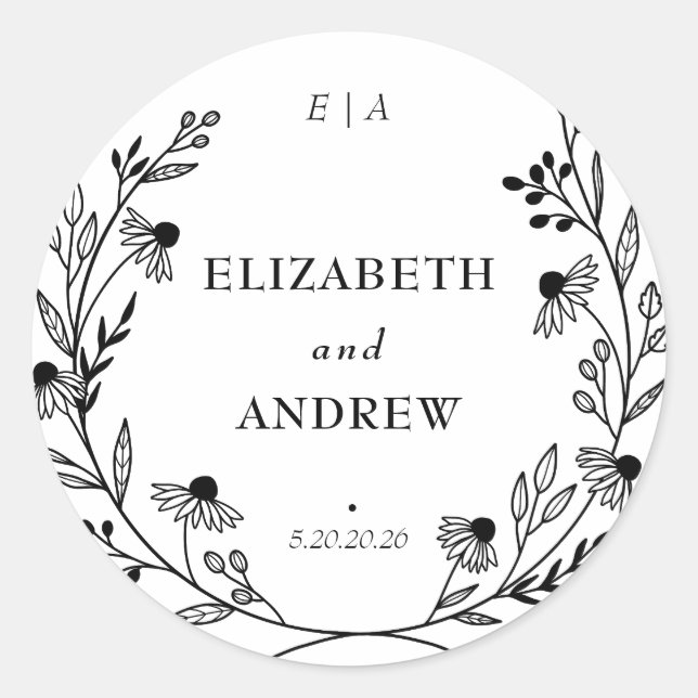 Minimal Wildflower | Wreath Wedding Favour Sticker (Front)