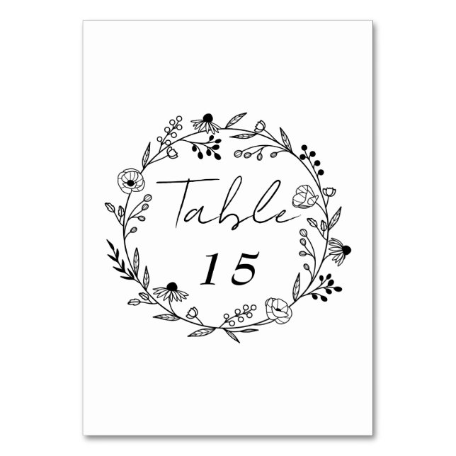 Minimal Wildflower | Wreath Wedding  Table Number (Front)