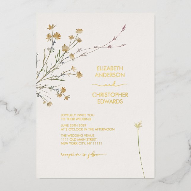 Minimal Wildflowers Floral Simple Wedding Gold (Front)