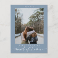 Minimal Will you be my Maid of Honor Photo Blue