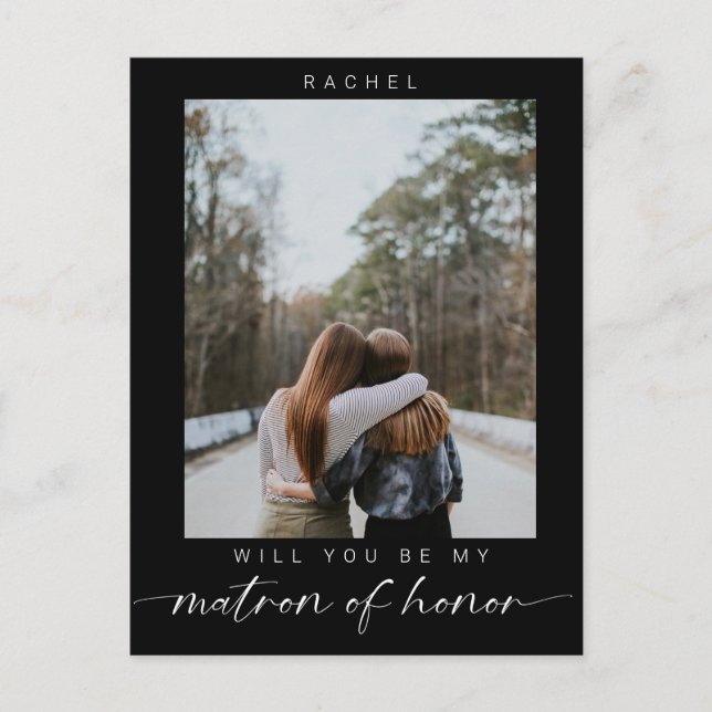 Minimal Will you be my Matron of Honor Photo Chic Postcard (Front)