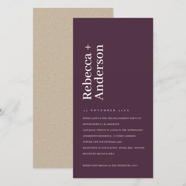 MINIMAL WINE PLUM TYPOGRAPHY ENGAGEMENT INVITE (Front/Back)