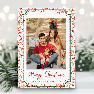 Minimal Winter Berries Merry Christmas 1 Photo Holiday Card