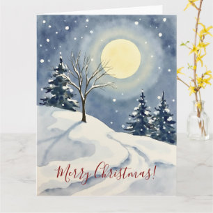 Minimal Winter Moon Watercolor Christmas Art Card