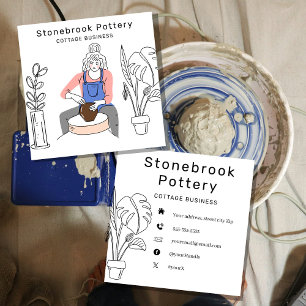 Minimal Woman Illustration Pottery Wheel   Square  Business Card