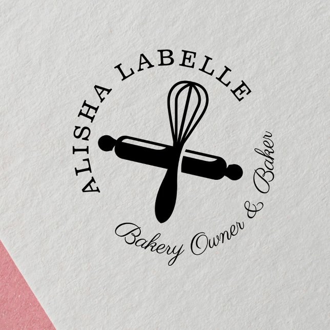 Minimal Wooden Rolling Pin & Whisk Bakery Logo Self-inking Stamp (Minimal Wooden Rolling Pin & Whisk Bakery Logo Self-inking Stamp)