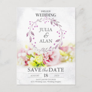 Minimal Wreath Floral Save the Date Wedding Postcard