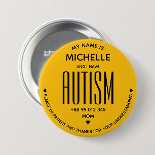 Minimal Yellow Autism Awareness ASD ADHD Special 3 Inch Round Button