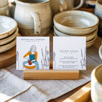 Minimal yellow blue woman illustration pottery