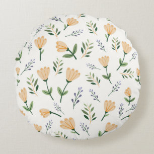 Minimal Yellow Floral Round Pillow
