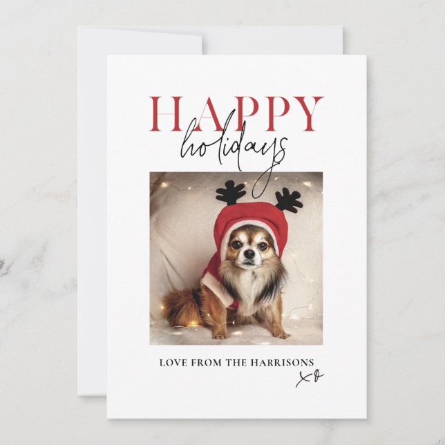 Minimal Your Pet Dog Photo Your Message Christmas Holiday Card (Front)