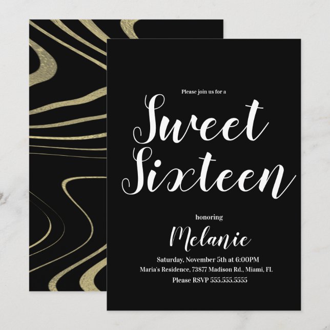 Minimal Zebra Sweet 16 Glitter Faux Foil Invitation (Front/Back)