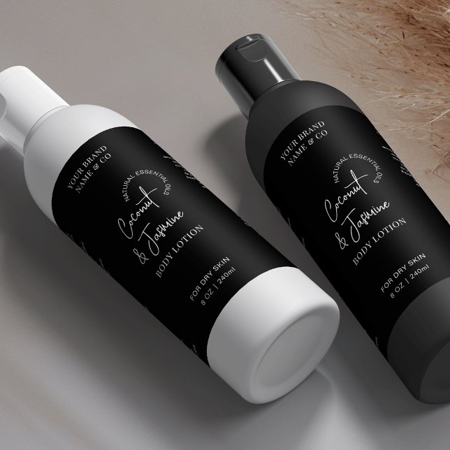 Minimalis Black 8 OZ Cosmo Bottle Waterproof Label (Fully editable product labels for skincare bottles)