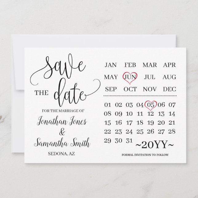 Minimalis calendar save the date modern wedding invitation (Front)