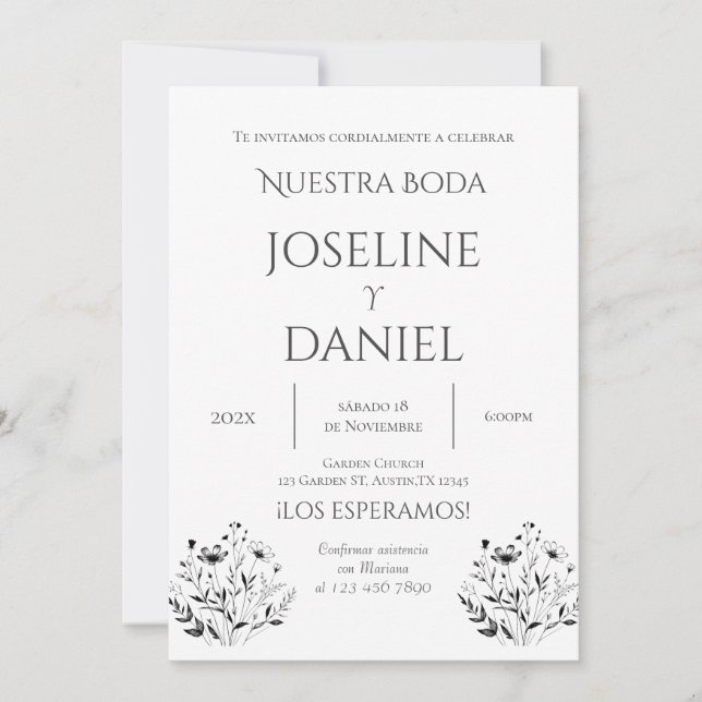Minimalis Wedding Invitation in Spanish (Devant)