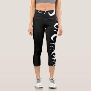 Minimalism Abstract Art Black White Hand Drawing Capri Leggings