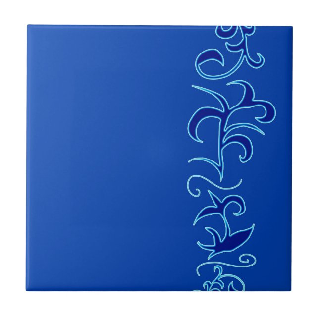Minimalism Abstract Art Blue Hand Drawing Tile (Front)