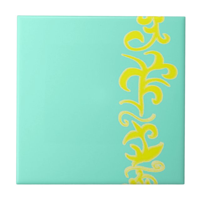 Minimalism Abstract Art Blue Yellow Hand Drawing Tile (Front)