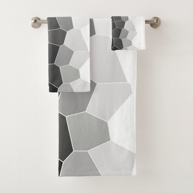 Minimalism Abstract Art Charcoal White Cells Bath Towel Set (Insitu)