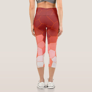 Minimalism Abstract Art Coral Red White Cells Capri Leggings
