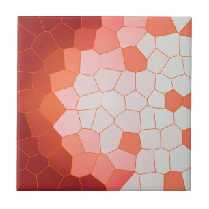 Minimalism Abstract Art Coral Red White Cells Tile