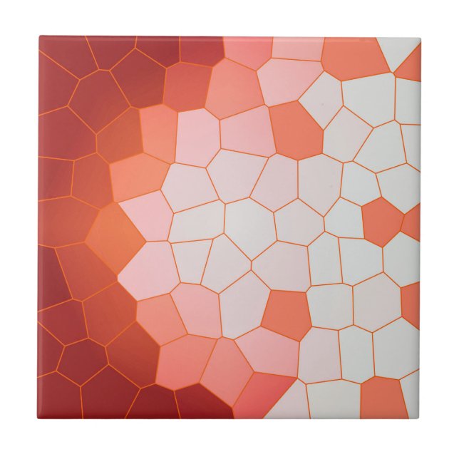 Minimalism Abstract Art Coral Red White Cells Tile (Front)