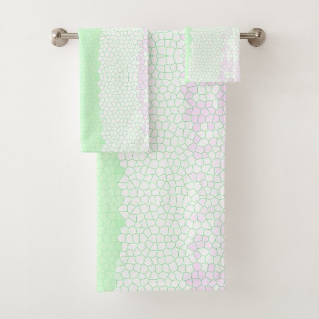 Minimalism Abstract Art Pale Turquoise Green Pink Bath Towel Set (Insitu)