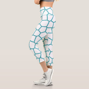 Minimalism Abstract Art Pale Turquoise White Cells Capri Leggings