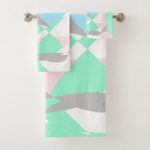 Minimalism Abstract Art Pastel Grey Turquoise Pink Bath Towel Set